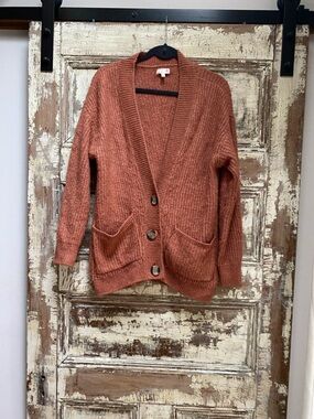 SO Rust Chunky Ribbed Button Down Knit Cardigan, Size XS